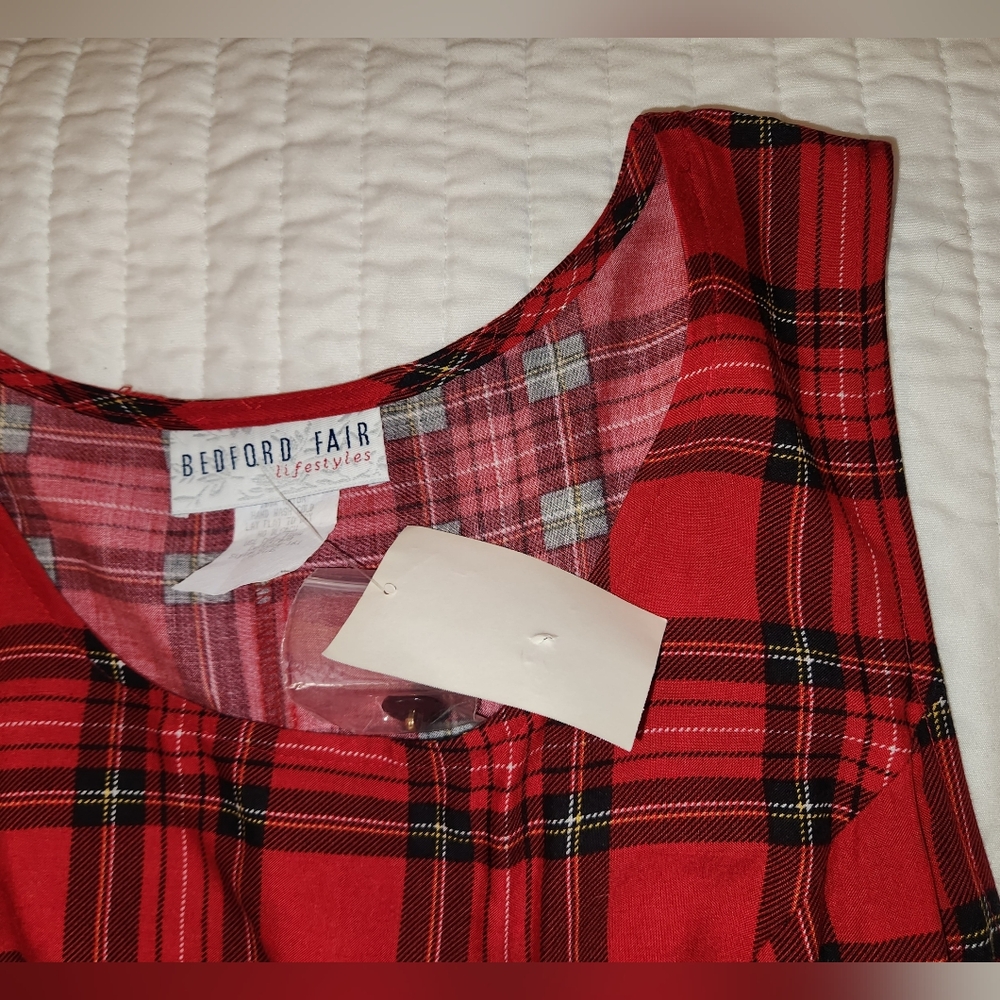 Vintage 1970s 1980s Red Plaid Maxi Dress by Bedford Fair NOS - Picture 7 of 12